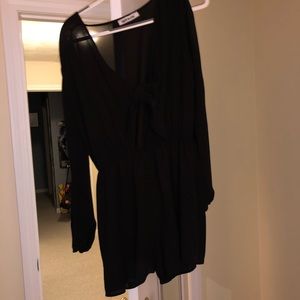 Black tie front romper